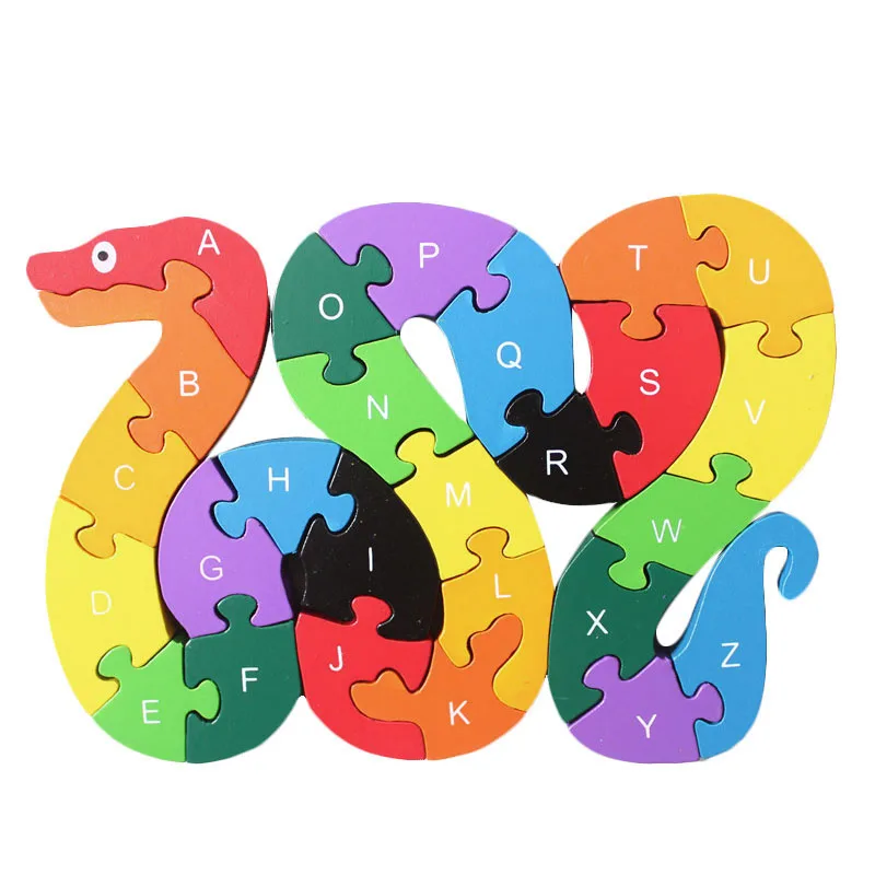 

26 English Letters Toys Brains Lovely Wooden Snake Puzzles 3D Puzzle Educational Children Wooden Toys M09