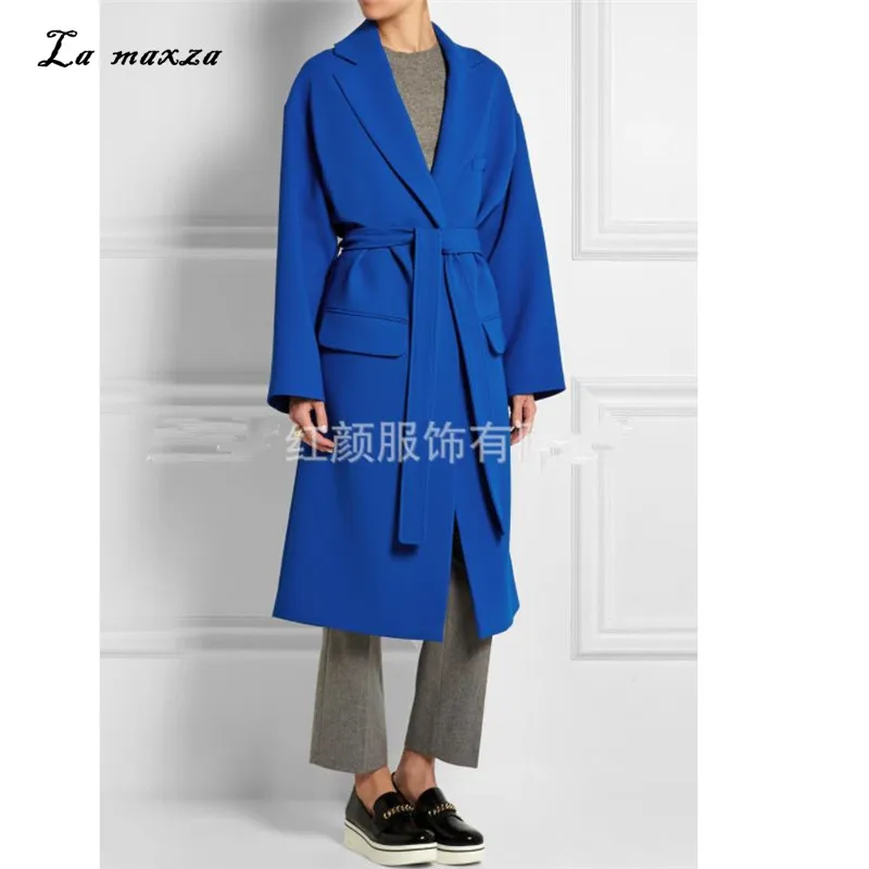 

Шерстяное пальто, Женское зимнее длинное пальто, 2020, теплые винтажные модные корейские офисные женские синие пальто