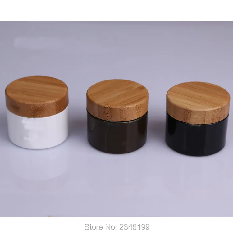 100 г белая пластиковая банка для крема с бамбуковой крышкой деревянная крышка