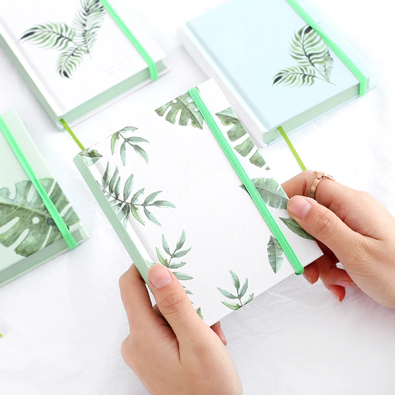 Книжка с зелеными листьями А5/А6 креативная простая в Корейском стиле Жесткая