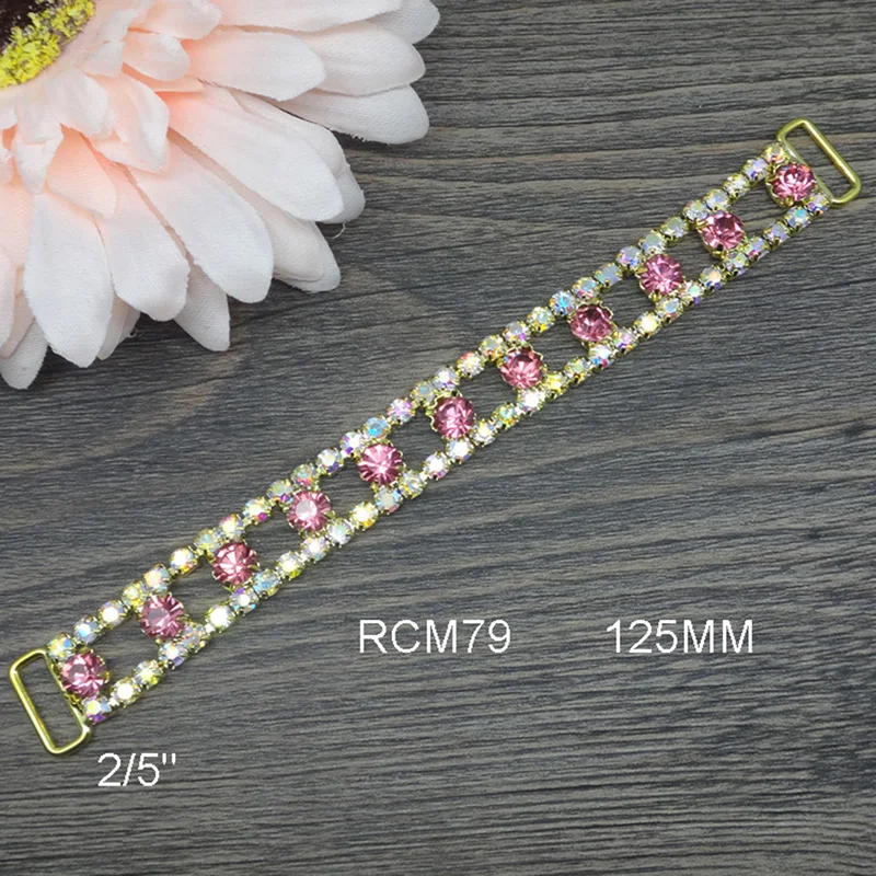 

125MM Pink Rhinestone gold Connector For Swimming Wear Bikini Connector Headband Connector 10pcs RCM79