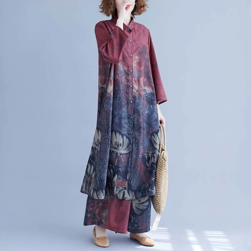 Plus Size Women 2 Sets Vintage Summer Shirt Dress Cotton Loose Long Blouse Ladies Casual Big Pants Suit 5XL 2019 |