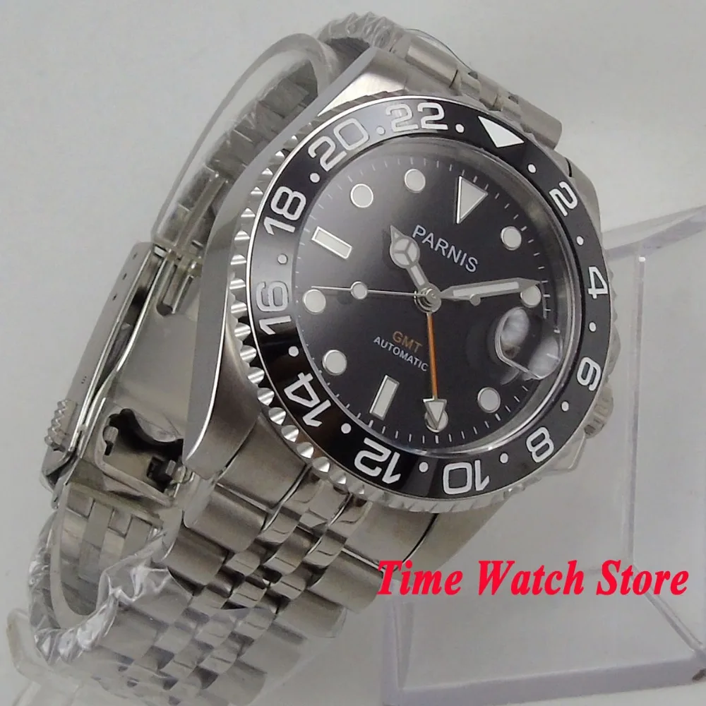 Роскошные механические Автоматические Мужские наручные часы Parnis 40 мм Черные