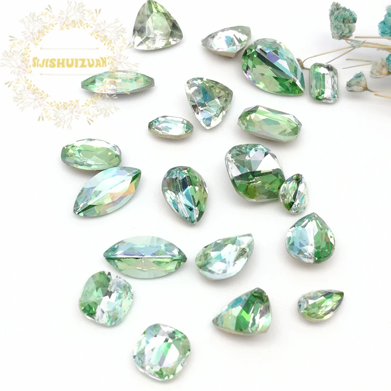 High-quality laser green Mix shape and size 20pcs or 50pcs pointback glue NAILS Crystal Glass Rhinestones DIY Wedding Dresses | Дом и сад