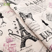 printed cotton linen fabric for quiltingdiy sewingsofacurtainbagcushionfurniture cover materialeiffel towerhalf meter