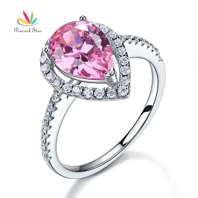 

Peacock Star Solid Sterling 925 Silver Bridal Wedding Promise Engagement Ring 2 Ct Pear Fancy Pink Jewelry CFR8203