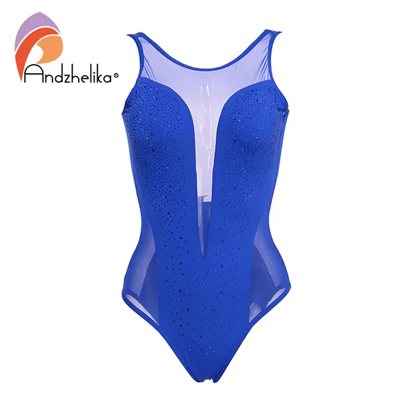 Light blue Andzhelika слитный купальник женский сексуальный сетчатый купальник боди со стразами летний купальный костюм бразильский пляжный Монокини - Цвет: Light blue