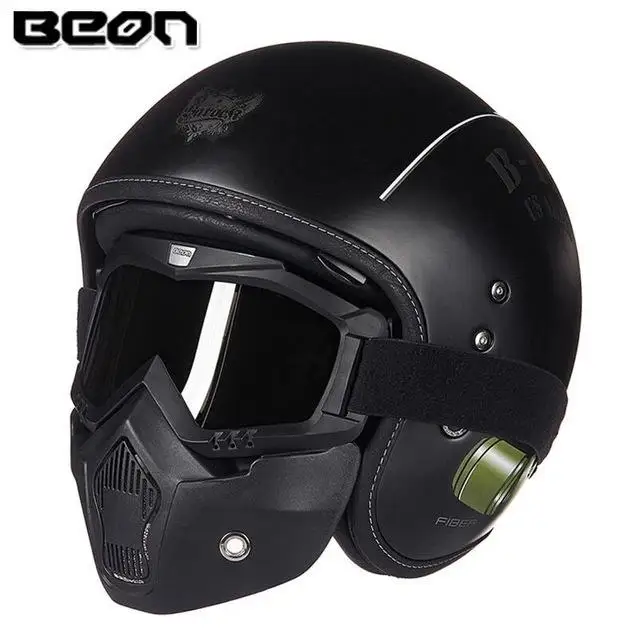 Стекловолокно BEON moto rcycle шлем с маской полиция высокого класса Чоппер открытым лицом Винтаж moto Casque Casco moto cicleta Capacete - Цвет: 2