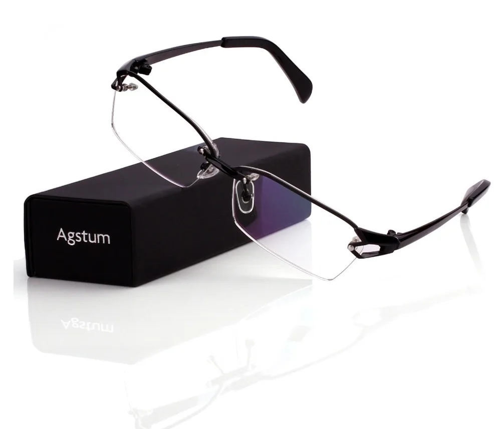 Agstum Pure Titanium Retro Half Rimless Glasses Frame Optical Eyeglasses Clear Lens Rx