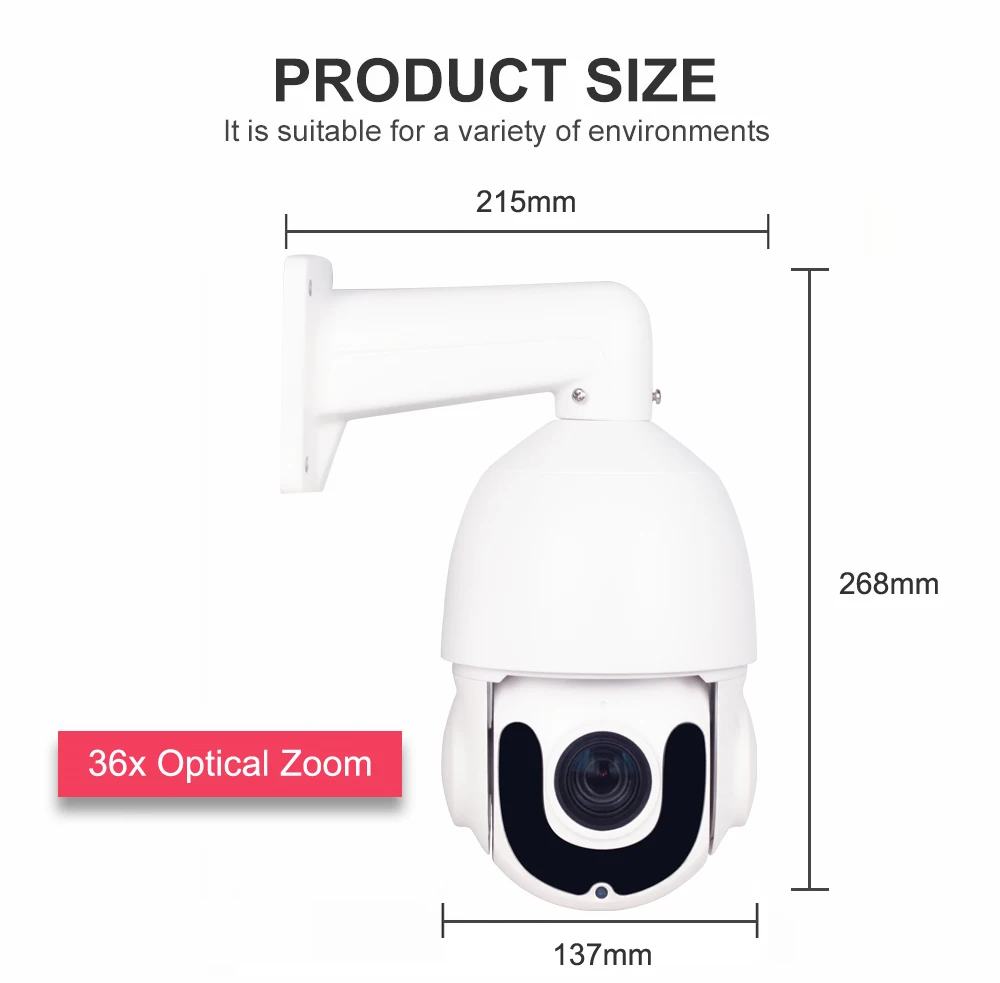 HD 1080 P 5MP PTZ IP Камера PoE Открытый 36X зум Водонепроницаемый мини Скорость купол 2MP H.265