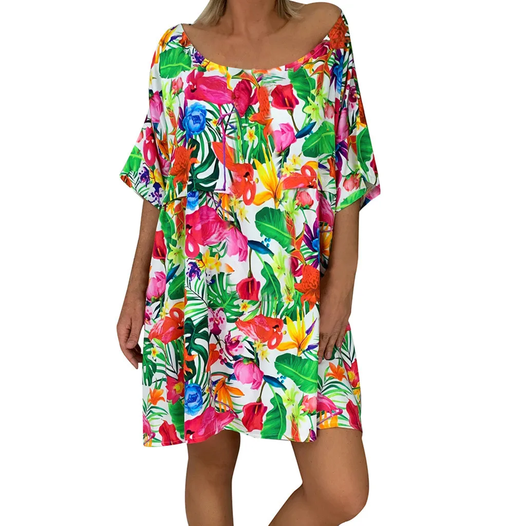 Многоцветный Vestidos femininos, женское свободное мини-платье с цветочным принтом и коротким рукавом, летнее платье, летняя одежда для женщин - Цвет: Многоцветный
