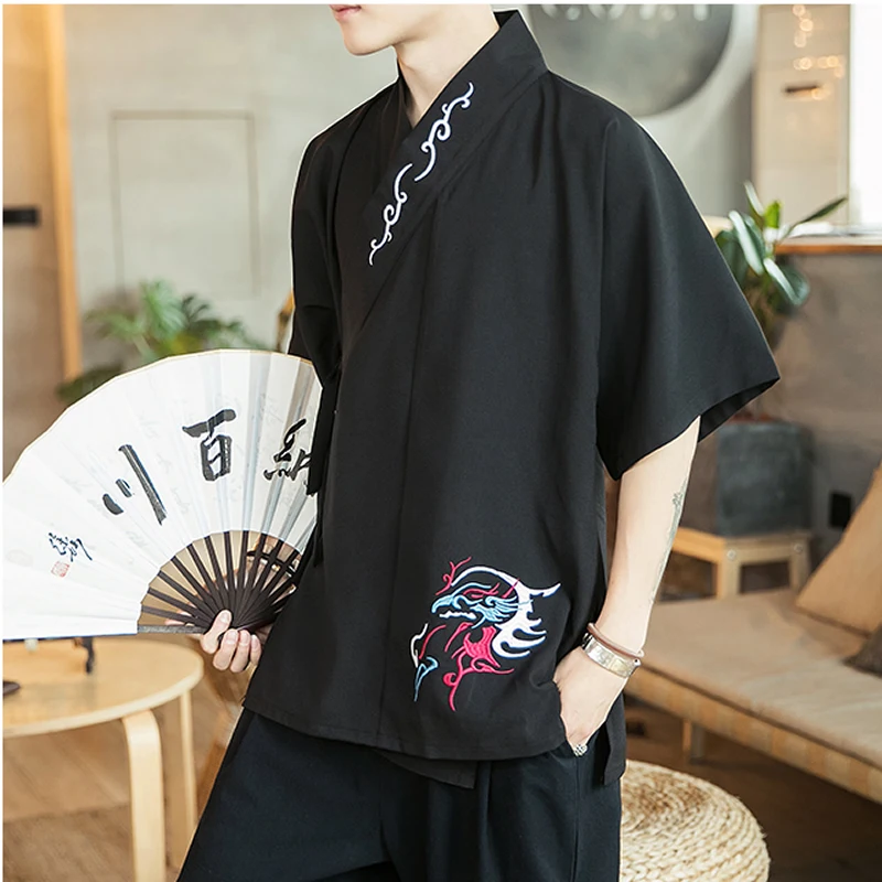Chinese Style Shirts Men Summer Casual Vintage Mens Shirts Fashion Print Male Cotton Linen Male Clothing