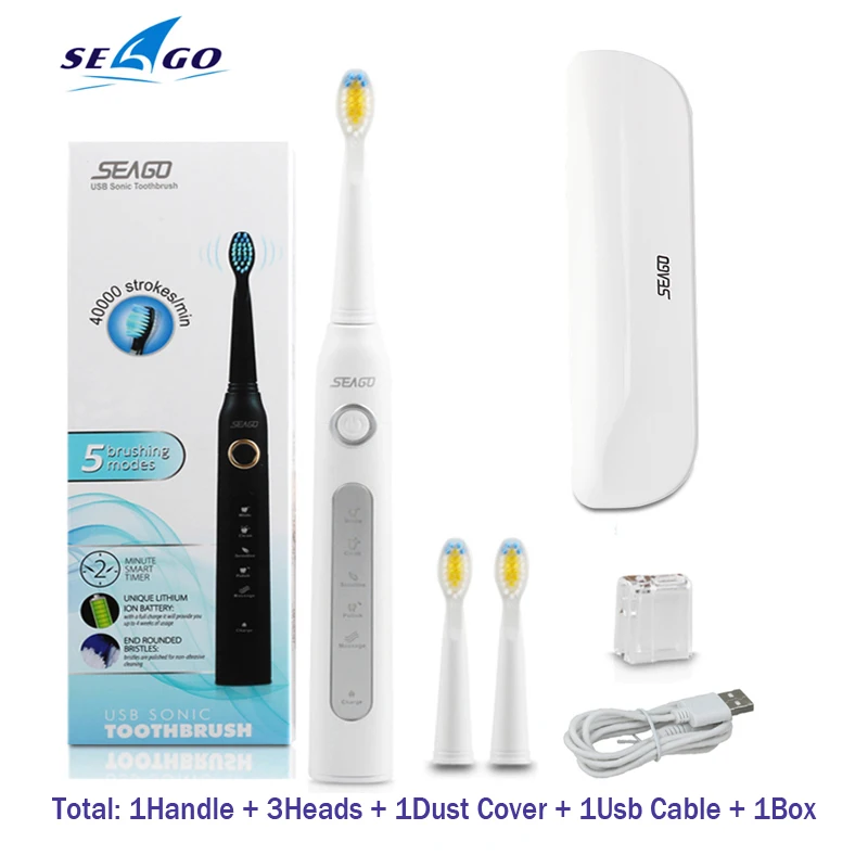 Seago SG507B электрические зубные щетки, звуковая автоматическая щетка для взрослых с таймером, перезаряжаемая USB электрическая зубная щетка, водонепроницаемая подарочная коробка