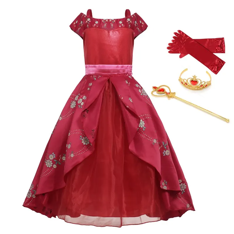 Dress Set MUABABY платья для больших девочек Elena of Avalor Fantasy Детские платья принцессы Elena с открытыми плечами упрощенный праздничный костюм с цветочным рисунком для девочек - Цвет: Dress Set