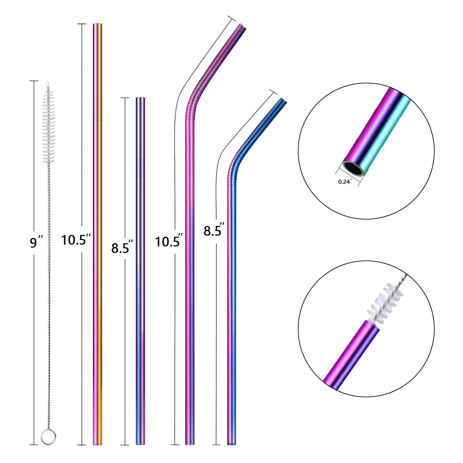 GVCD Multicolor Colorful Stainless Steel Straws 10.5 Inch 8.5 Reusable Rainbow Drinking For 30/20oz Tumbler Cold B | Дом и сад