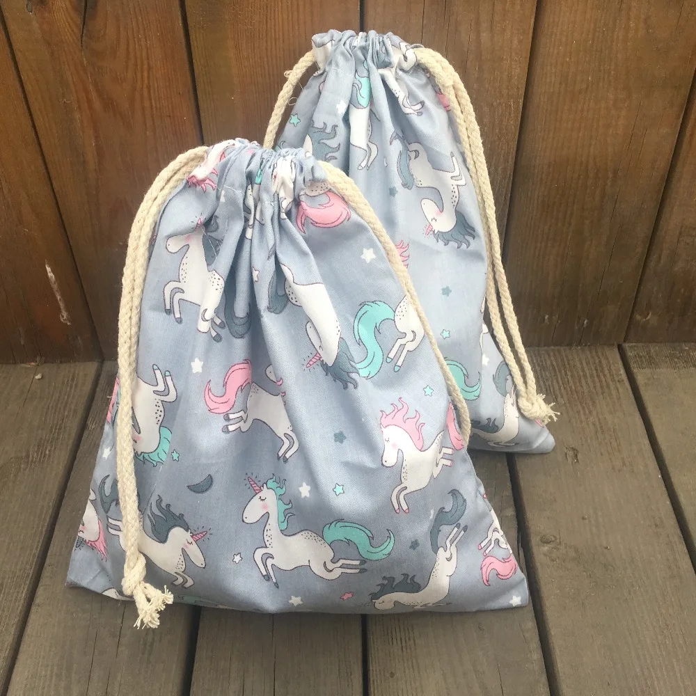 1 шт. хлопок саржа Drawstring Организатор вечерние мешок подарков принтом Единорог синий база YL9415d