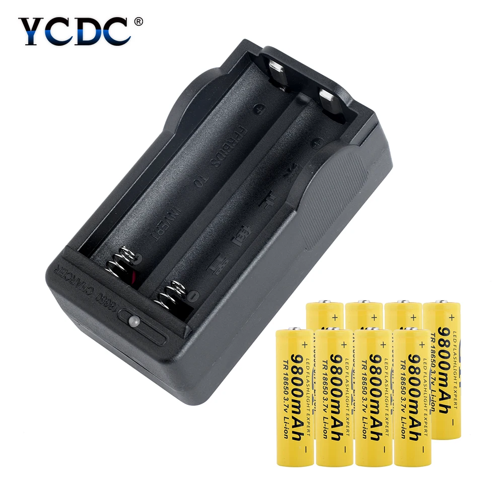 8pcs 18650 4/8 шт. 18650 Батарея 3,7 V 9800mAh литий-ионный аккумулятор с Зарядное устройство для фонарик батарея, батарея литиевая батарея+ 1 шт. EU Зарядное устройство - Цвет: 8pcs 18650
