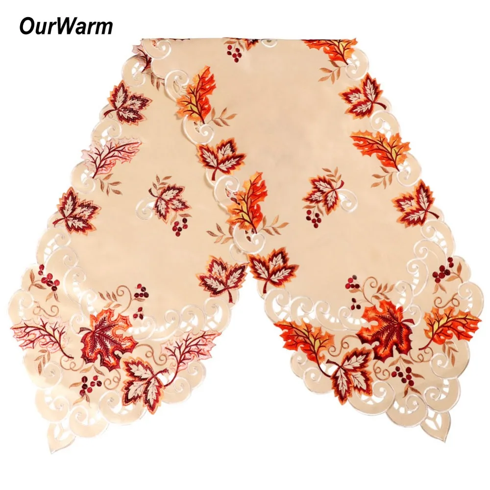OurWarm настольная дорожка на День Благодарения 38*170 см кленовые листья вышитые скатерти на день рождения Осень Свадебные украшения домашний текстиль