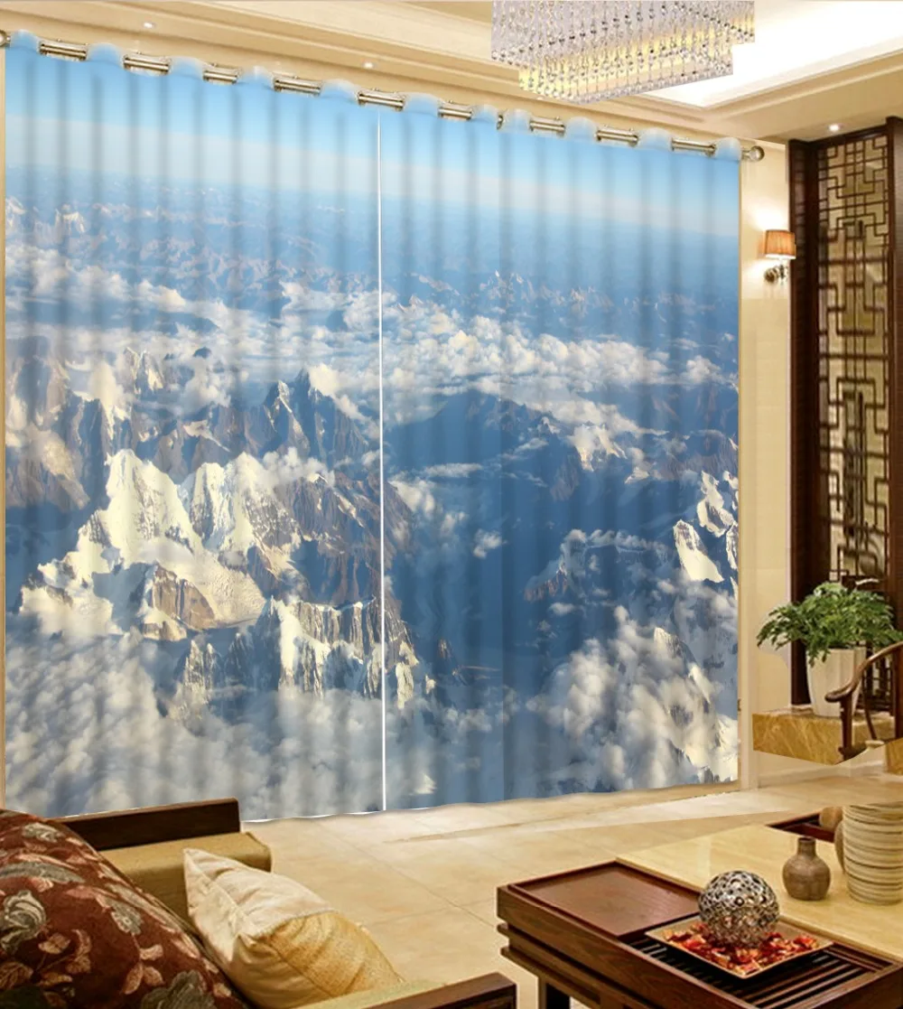 

Custom Modern 3D Curtain snow mountain landscape Bathroom Curtain Fashion beautiful clound fog Fantasy Kitchen Window Curtains