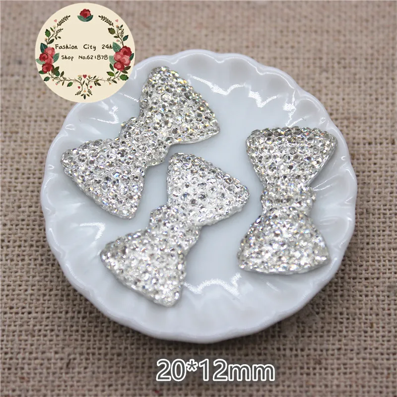 50pcs 20*12mm resin bling rhinestone bowknot flatback cabochon for DIY craft scrapbooking | Дом и сад