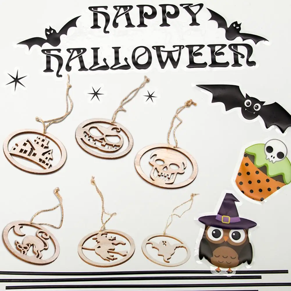 3 шт Хэллоуин тема деревянный кулон круглый полые тыквы ведьма дом с привидениями