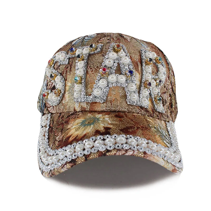 miaoxi High Quality New Fashion Women Caps Baseball Cap Star Rhinestone Floral Adult Hat Summer Sun Casual Hats Women's Snapback