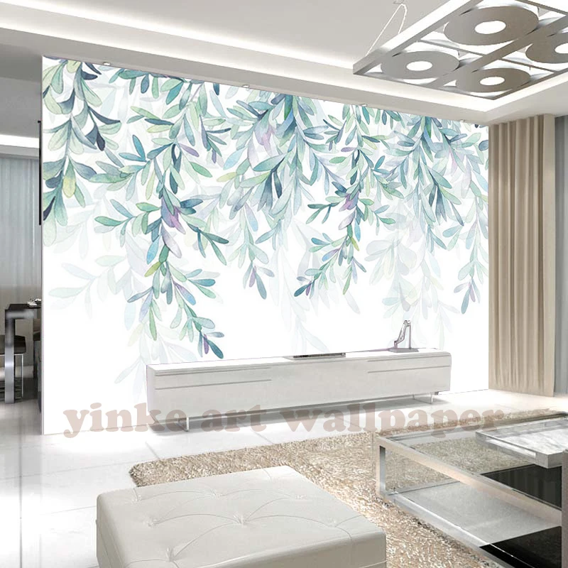 

3d European green leaf watercolour living room wallpaper bedroom sofa tv backgroumd of wall paper roll,papel de parede listrado