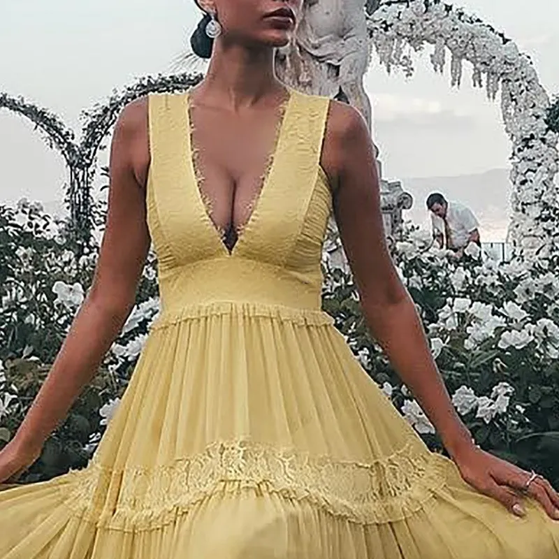 Женское кружевное платье с v образным вырезом и высокой талией сексуальное