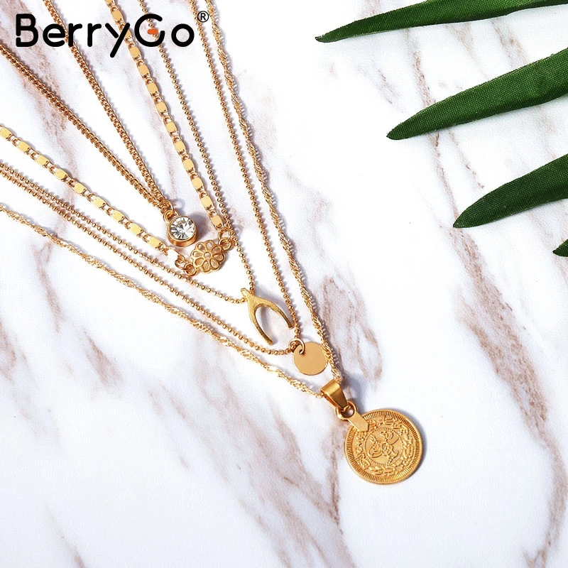 BerryGo круглая монета многослойное ожерелье с подвеской шикарные золотые