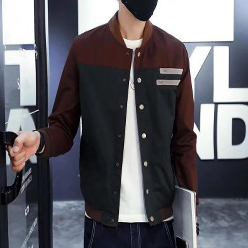 

Korean men's jacket new fashion top short paragraph color matching collar jacket male baseball uniform plus M-5XL