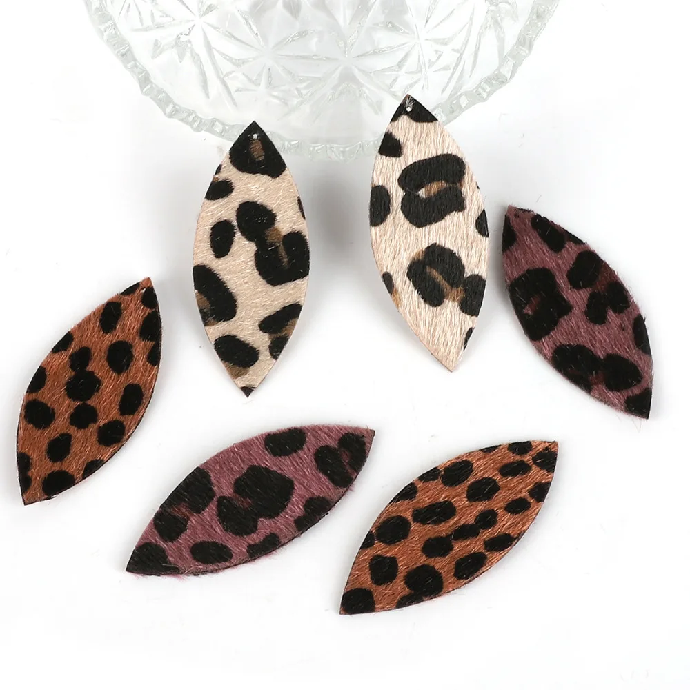 2-4pcs/pack Water Drop/Oval Shape Fashion Leopard Print PU Leather Charm Pendant DIY Decor Clothes for Jewelry Making Material