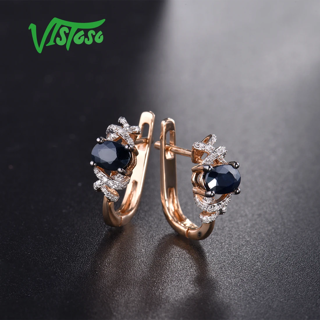 VISTOSO Подлинная 14 K 585 серьги из розового золота для женщин сверкающий синий