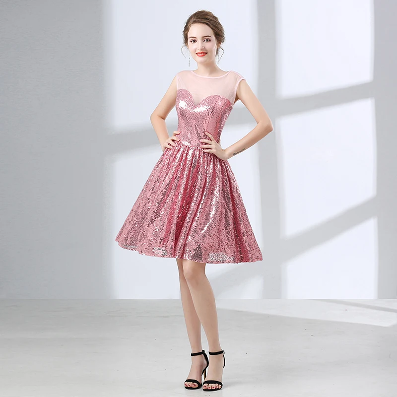 Forevergracedress розовые короткие коктейльные платья с блестками трапециевидные