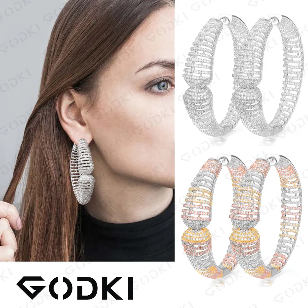 GODKI роскошные круглые полые массивные большие кольца с кубическим цирконием
