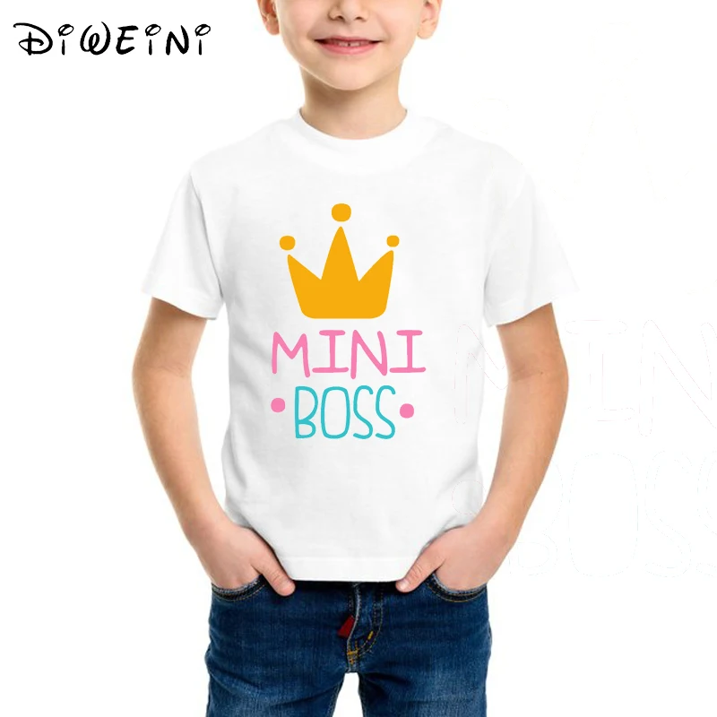 2019 Забавные футболки с принтом Корона Мини надписью Boss для маленьких мальчиков