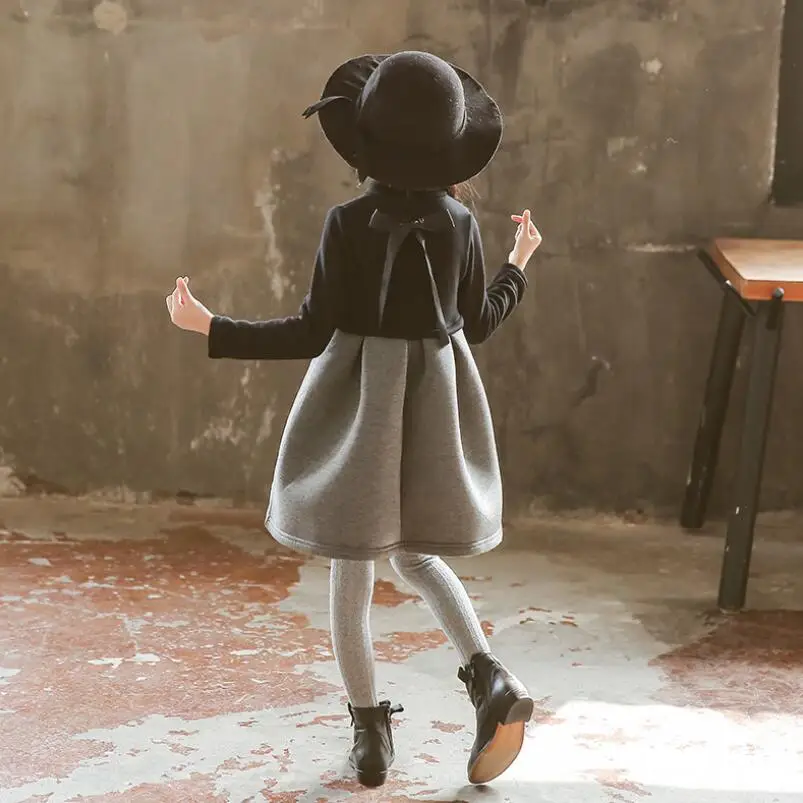 2019 Warm Thick Spring Winter Turtleneck Black Princess Dress Kids For Girl Long Sleeve Party Baby Toddler Child Dresses | Детская