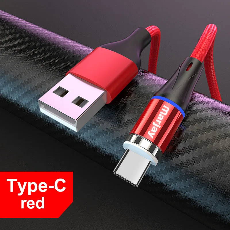Red For Type C Магнитный Micro USB кабель Marjay для iphone, samsung, Xiaomi, usb type C, 3A, быстрая зарядка, магнитное зарядное устройство, адаптер, кабели для мобильных телефонов - Цвет: Red For Type C