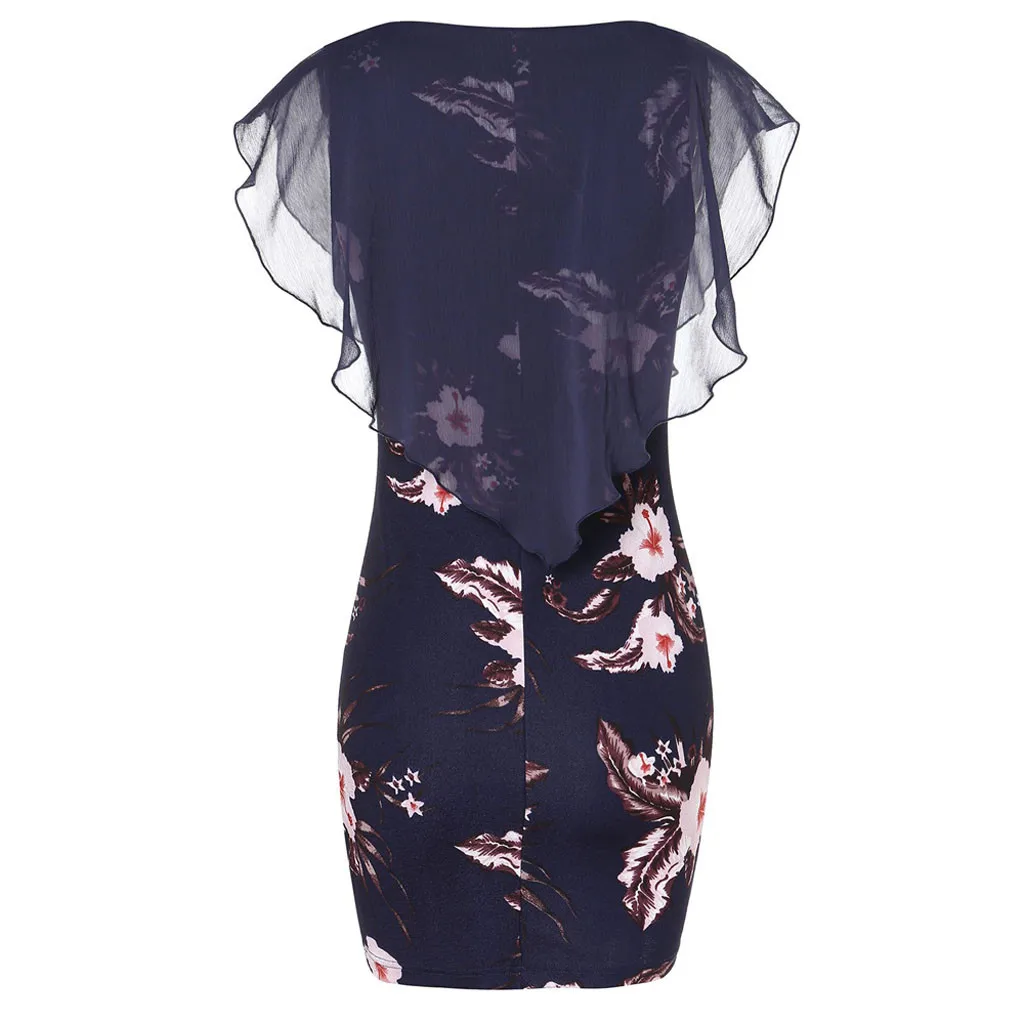 Модное летнее шифоновое Короткое мини платье с принтом и оборками облегающее