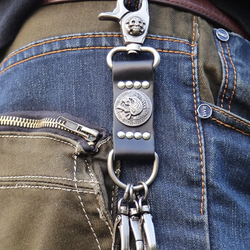 Панковский брелок со скелетом из натуральной кожи для мужчин ручная работа