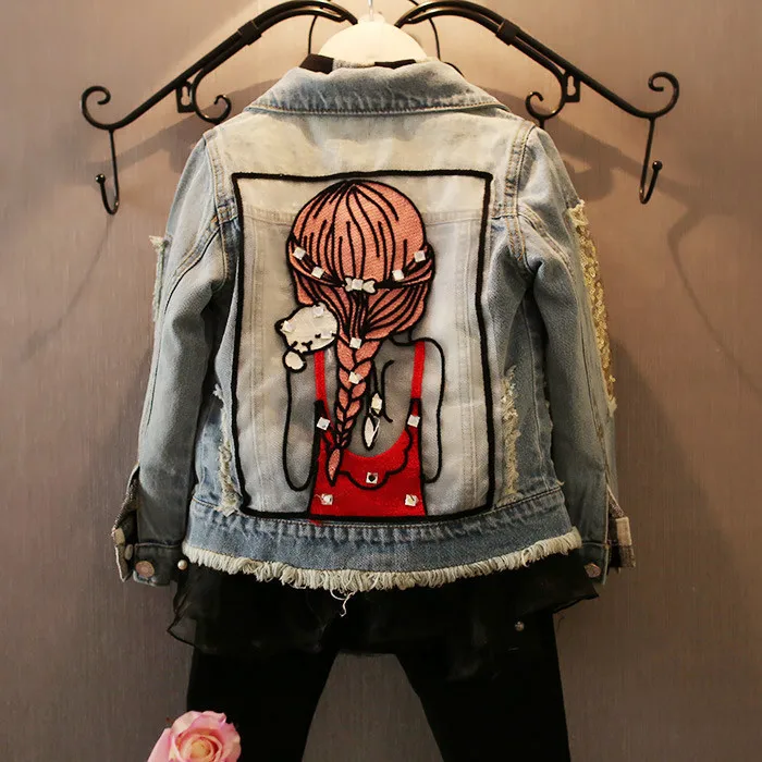 

2017 Girl Jacket Children's Clothing Big Kids Spring/Autumn Buttons Child Girls Coats Denim Kid Outerwear Girl Cotton Coat 2-15T