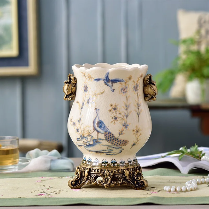 European Retro Vases New Chinese Home Accessories Settings Creative Ceramic Flower Arrangements Handicraft Arrangements Table Va