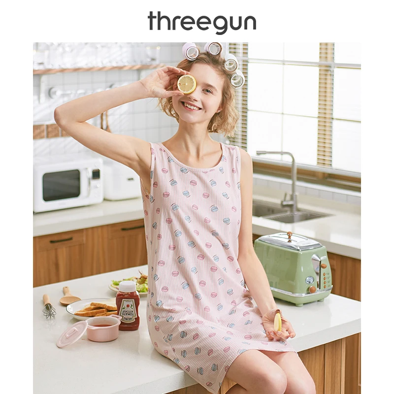 THREEGUN пижамы женские хлопковые ночная рубашка с милым рисунком Женская Майка домашняя Ночная рубашка пижамы Nuisette Femme De Nuit