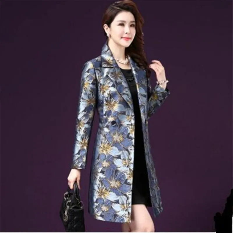 Женская приталенная ветровка средней длины с длинным рукавом и принтом большие