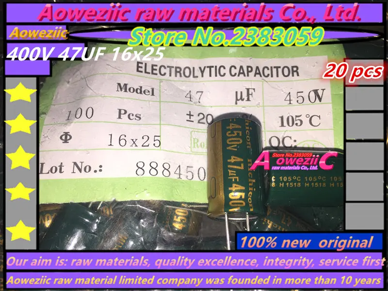 

Aoweziic 20 шт. 400 в 47 мкФ 16x25 высокочастотный низкоомный электролитический конденсатор 47 мкФ 400 в 16*25