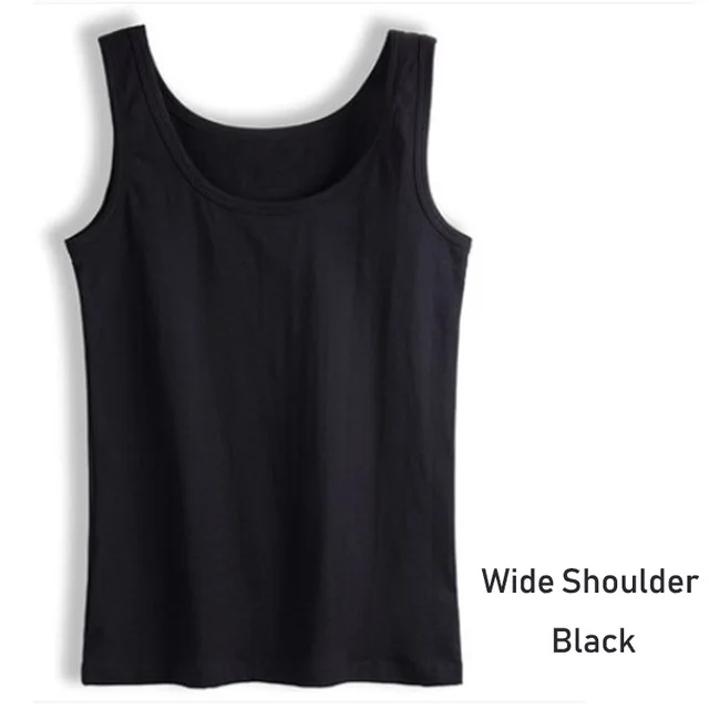 Wide Shoulder-Black Летний стиль, мягкий хлопок, Женская майка, для фитнеса, сексуальная, без рукавов, Спортивная футболка, элегантная, для девушек, облегающие футболки, уличная одежда, белые майки - Цвет: Wide Shoulder-Black