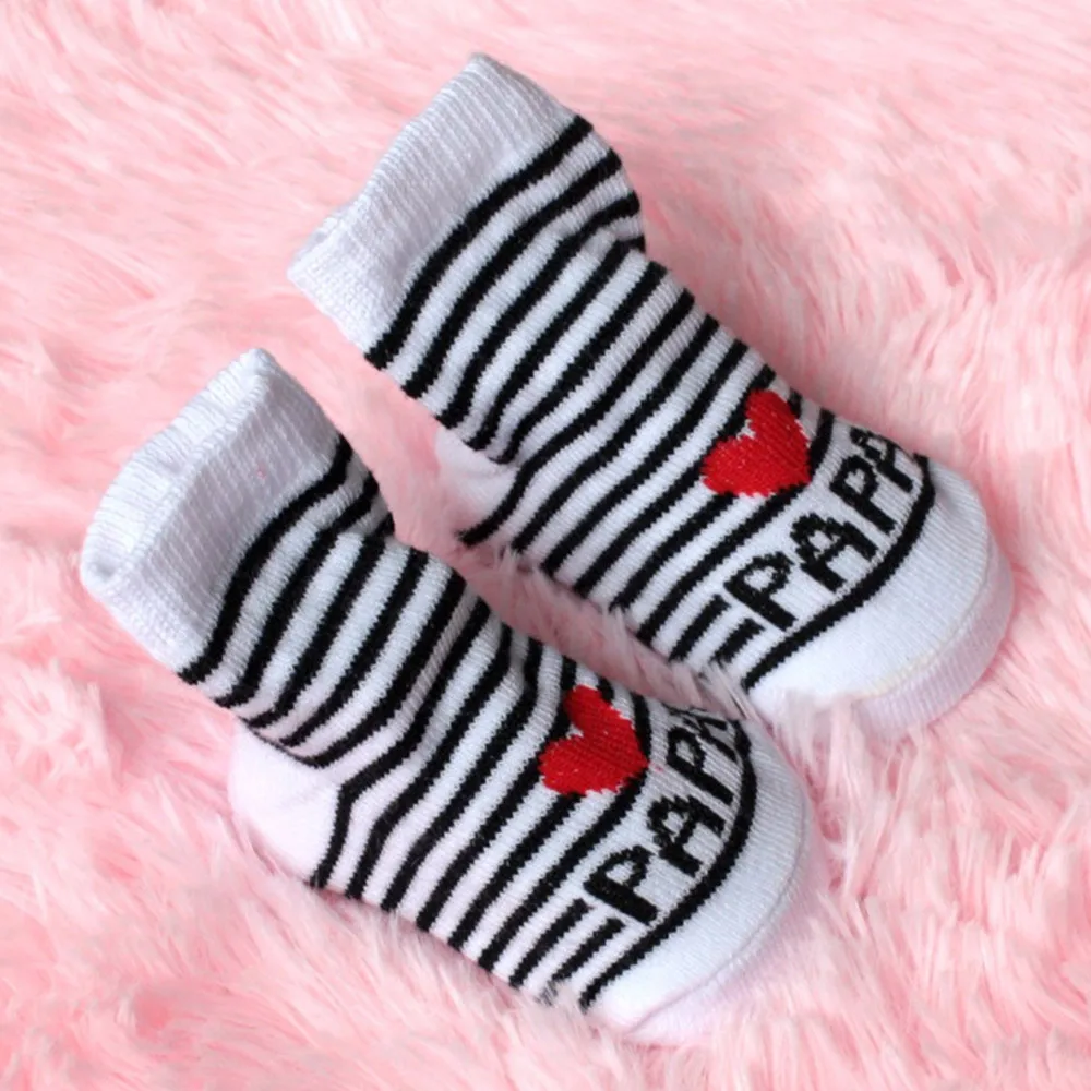 Новые милые мягкие носки для малышей хлопковые в полоску с надписью Love Mama/Papa