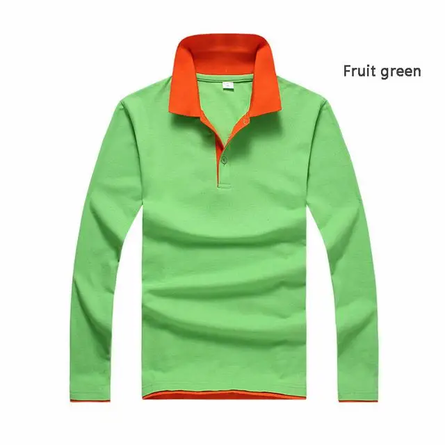 Fruit green Новинка, стильные мужские поло с длинными рукавами, повседневные мужские рубашки поло с отворотами, одноцветная мужская Тонкая Мода, топы - Цвет: Fruit green
