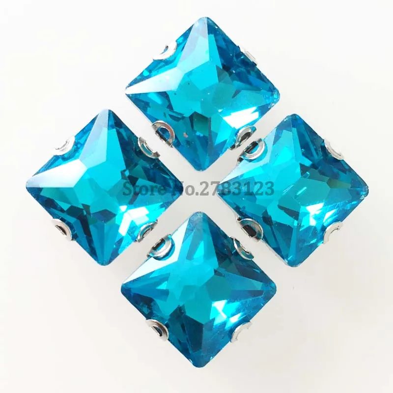 

Scratch-resistant Lake Blue Square Flat High Quality Glass Sew On Rhinestones With D Claw 20pcs/bag Decorative Clothes Shoes Hat