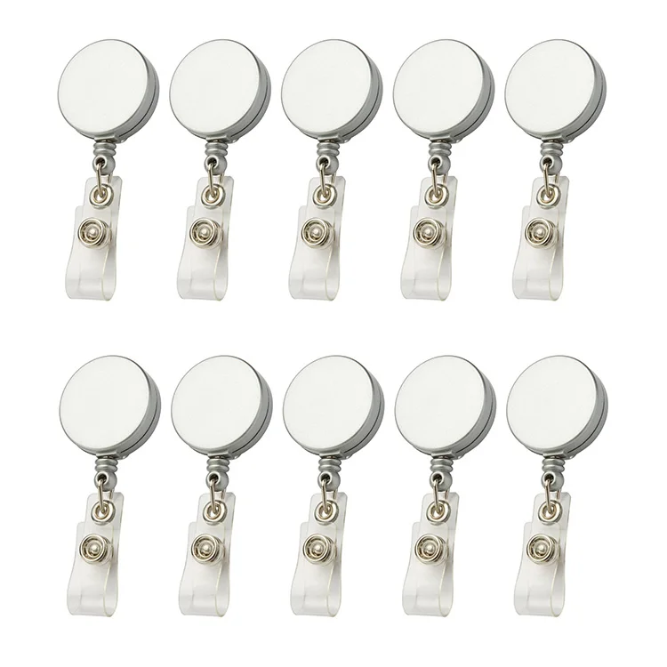 Silver Lot 10pcs Flat Badge Reel Holder,Retractable ID Card Roller Clip, w/ Waist Buckle,Nylon Rope,Hospital Nurse&Office Display - Цвет: Silver