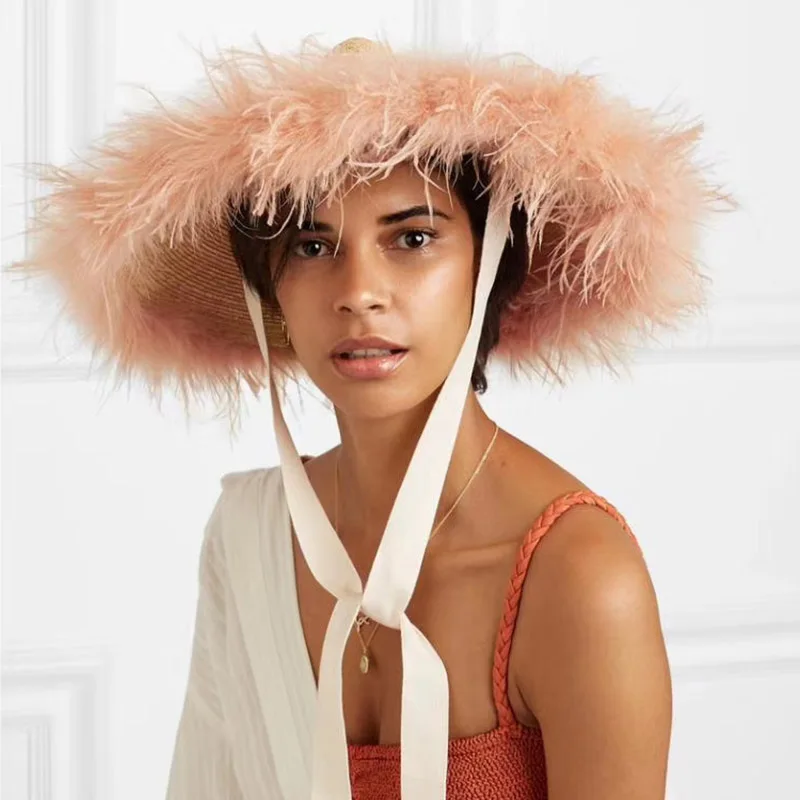 Шляпа женская Соломенная с вуалеткой и перьями элегантная Панама от солнца